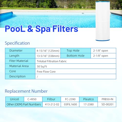 HANXER® PRB50-IN Spa Filter Cartridge Replaces for C-4950, 413-212-02, Filbur FC-2390, 03FIL1600, 17-2380, J200 Series, SD-00201, SD-00455, 40506, 50 Sq.Ft Hot Tub Filter, 1 Pack - Image 5