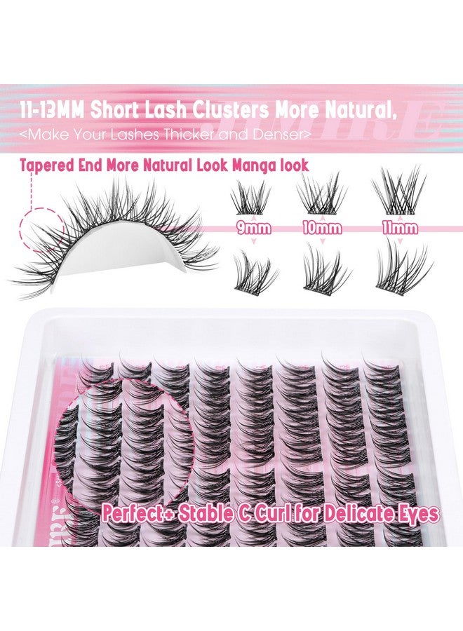 JIMIRE Manga Self Adhesive Eyelashes Natural Look 11-13MM Wispy Pre Glued Lashes Clusters Anime Press on Lash Clusters Reusable Self Adhesive Eyelash Clusters Quick to Wear - Image 2