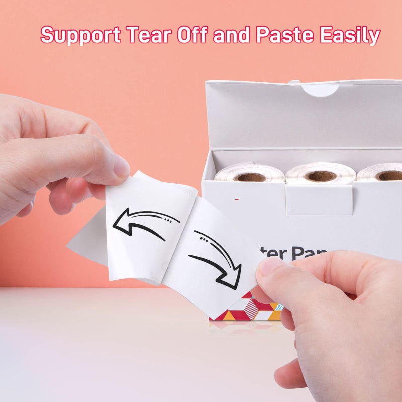 Ponek T02 Thermal Mini Sticker Printer Paper, White Self-Adhesive Paper, Black On White Paper for Journal, Photo, 50mm x 3.5m, 3 Rolls, Keep for 10 Years, Compatible with T02/M02X/M02L/Y02C/Q02 - Image 3