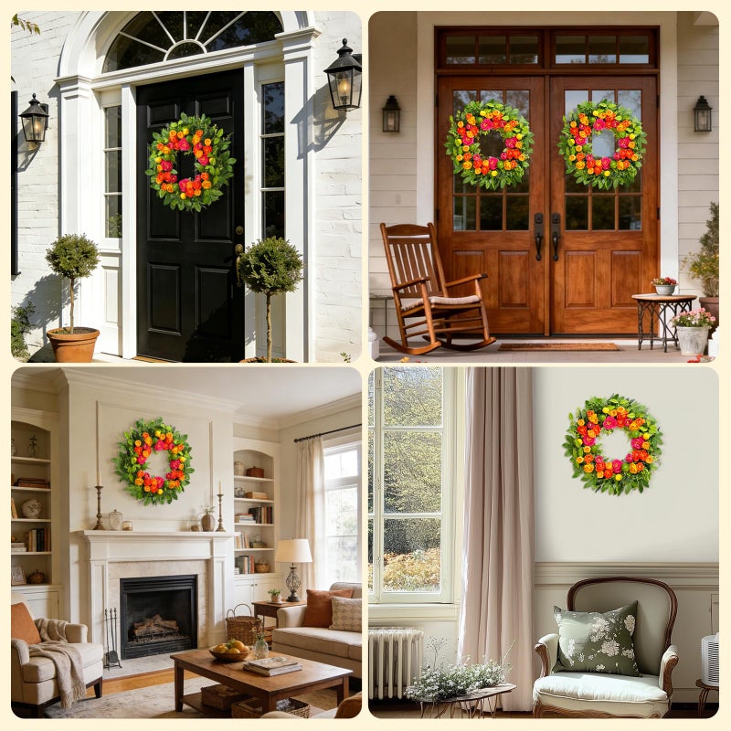 Vsonker 26" Spring Wreaths for Front Door, Large Artificial Lemon Wreath with Yellow and Green Lemons for Indoor Outdoor Wall Window, Outside Summer Floral Wreath Decor for Home Porch - Image 5