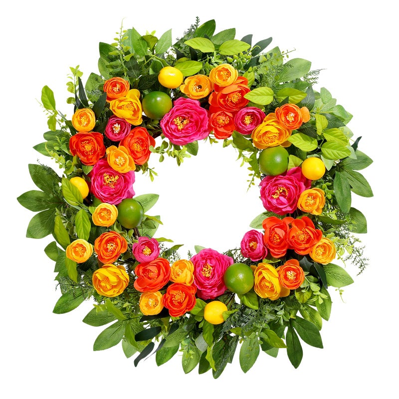 Vsonker 26" Spring Wreaths for Front Door, Large Artificial Lemon Wreath with Yellow and Green Lemons for Indoor Outdoor Wall Window, Outside Summer Floral Wreath Decor for Home Porch - Image 1