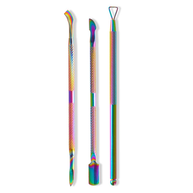 Cuticle Pusher 3Pcs Set: Double Head Dual Use - Electroplate Fantasy Gloss Dead Skin Push Remover for Nail Care Enthusiasts - Image 1