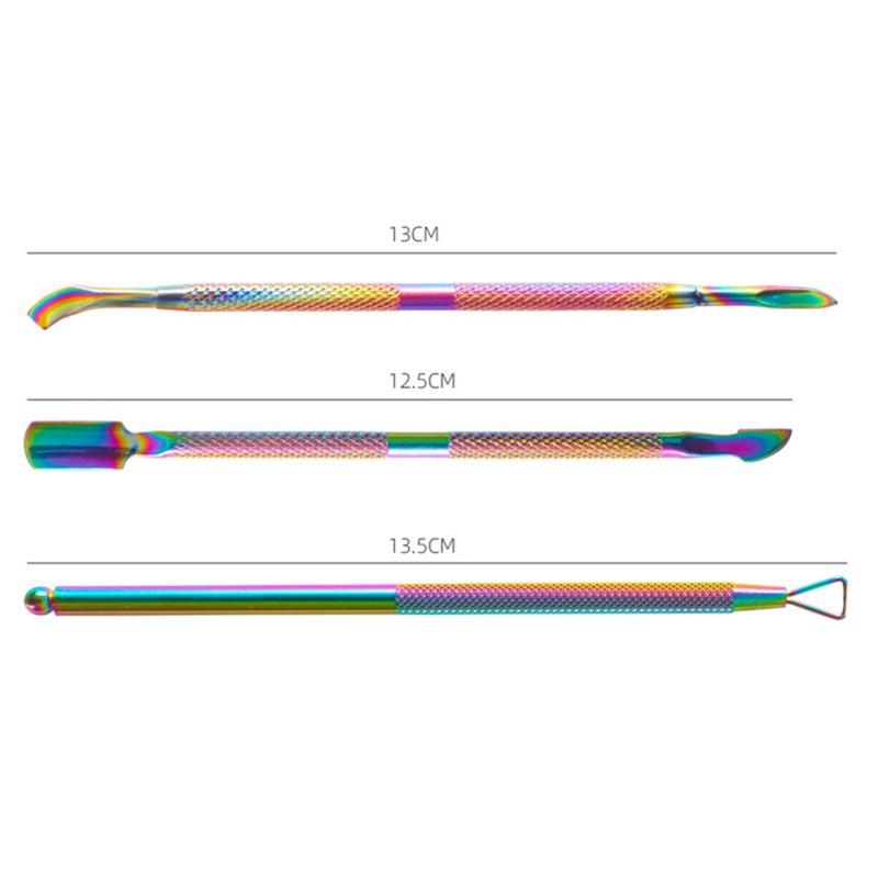 Cuticle Pusher 3Pcs Set: Double Head Dual Use - Electroplate Fantasy Gloss Dead Skin Push Remover for Nail Care Enthusiasts - Image 3