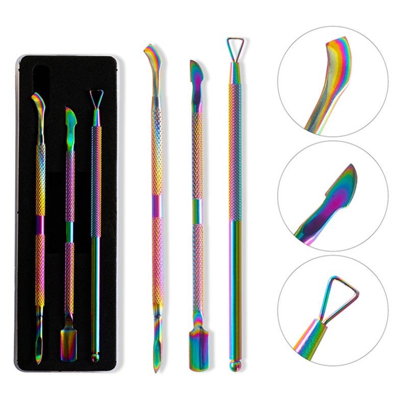 Cuticle Pusher 3Pcs Set: Double Head Dual Use - Electroplate Fantasy Gloss Dead Skin Push Remover for Nail Care Enthusiasts - Image 2