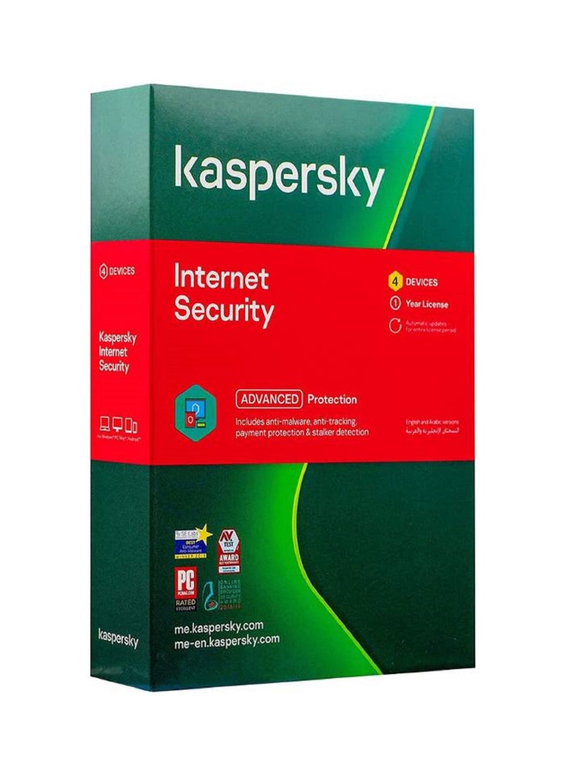 KASPERSKI 4 USERS ANTIVIRUS,  KASPERSKY INTERNET SECURITY 2020 - 4 USERS - AUTHENTIC MIDDLE EAST VERSION - 1 YEAR