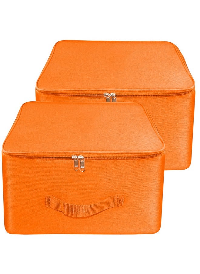 TULMAN 2 Pack Nylon Wardrobe Bag, 34L Underbed Storage, Moisture-Proof Saree Cover with Zipper Closure & Handle - Heavy Duty Orange (38.1 x 25.4 x 35.5 cm), Space-Saving Storage for Clothes - Image 1