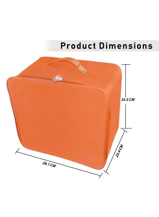 TULMAN 2 Pack Nylon Wardrobe Bag, 34L Underbed Storage, Moisture-Proof Saree Cover with Zipper Closure & Handle - Heavy Duty Orange (38.1 x 25.4 x 35.5 cm), Space-Saving Storage for Clothes - Image 2