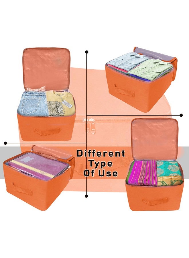 TULMAN 2 Pack Nylon Wardrobe Bag, 34L Underbed Storage, Moisture-Proof Saree Cover with Zipper Closure & Handle - Heavy Duty Orange (38.1 x 25.4 x 35.5 cm), Space-Saving Storage for Clothes - Image 5