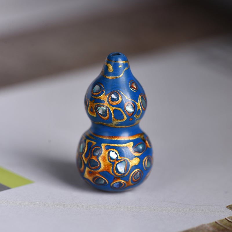 Handcrafted Lacquer Gourd Pendant Blue gold gourd