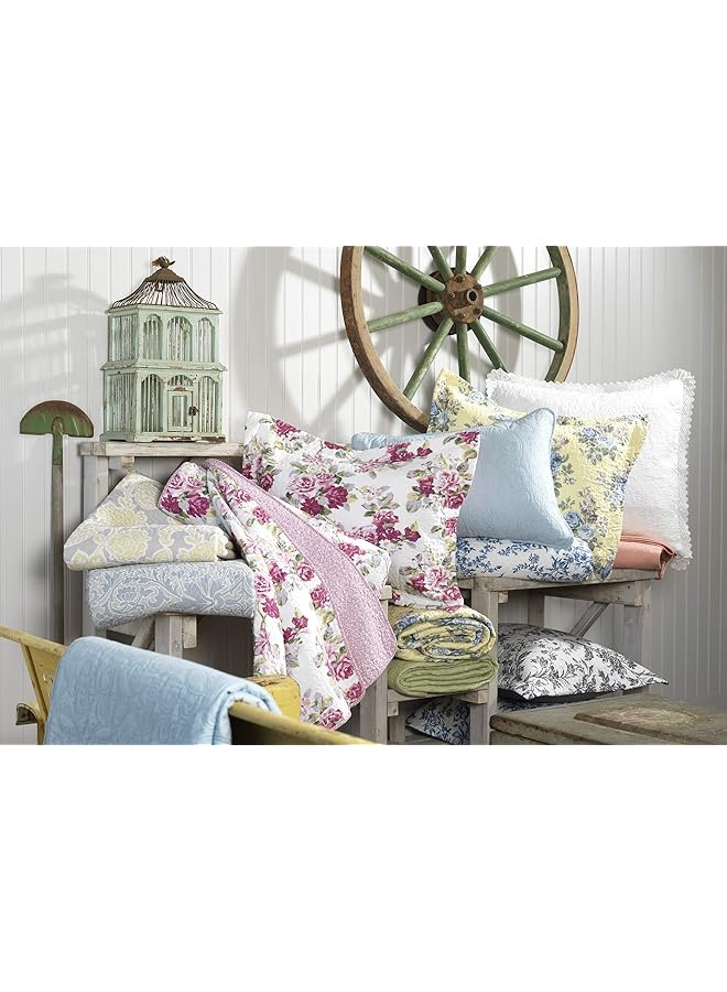 LAURA ASHLEY Home King Quilt Set Cotton Reversible Bedding With Matching Shams Home Decor Ideal For All Seasons Celina Patchwork Pink Sage King - Image 1