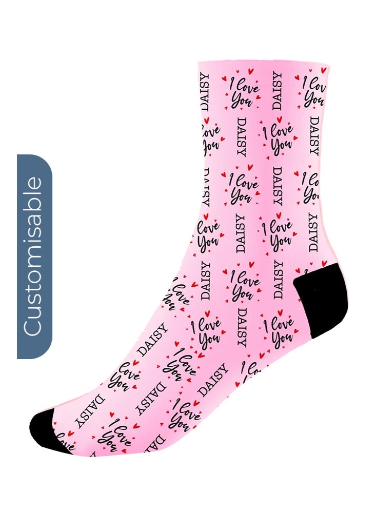 شير ذا لوف  جوارب وردية مخصصة باسمك – تصميم الحب والعناق والقلوب - Image 2
