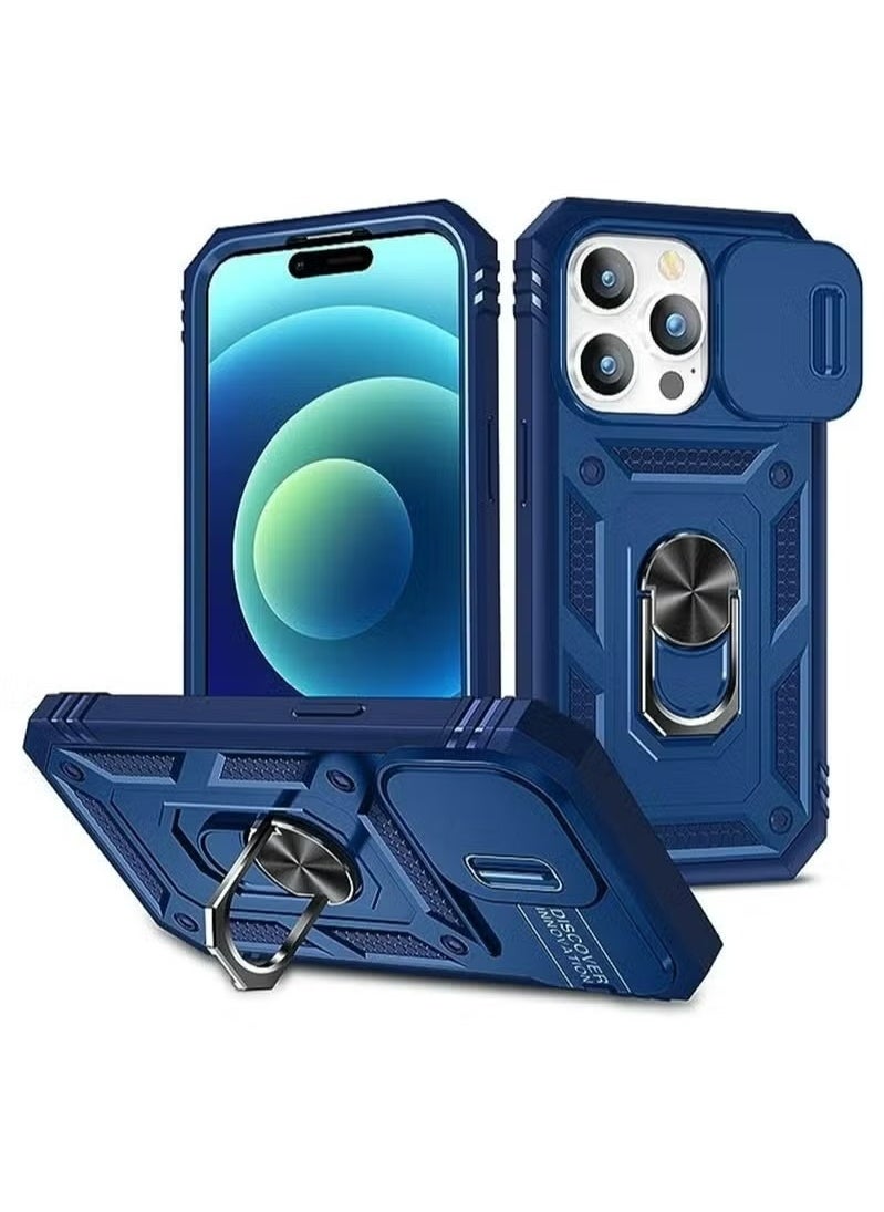 X-level iPhone 15 Pro Case Cover With 360° Rotate Magnetic Ring Kickstand Phone Holder And Slide Camera Len Cover Protector Anti-drop Anti-Scratch Anti-Dust Shockproof Protective Mobile Phone Accessory  - Image 1