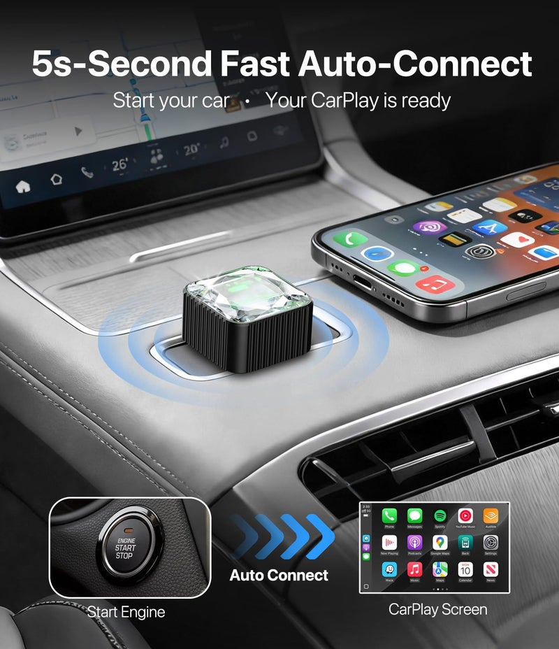 Enhanlife 2026 Wireless CarPlay Adapter for iPhone, Premium Glass Finish Design, 5s Auto-Connect, Mini Wireless CarPlay Dongle Compatible with Apple CarPlay, Plug & Play for Factory Wired Cars, Low Latency - Image 3