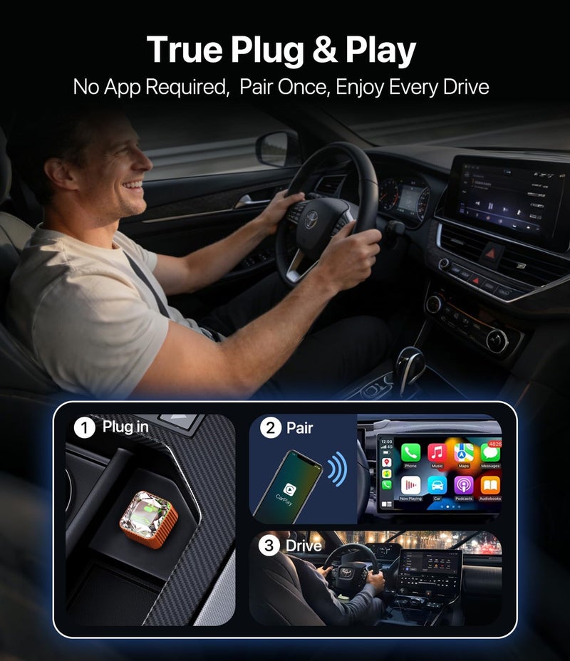 Enhanlife 2026 Wireless CarPlay Adapter for iPhone, Premium Glass Finish Design, 5s Auto-Connect, Mini Wireless CarPlay Dongle Compatible with Apple CarPlay, Plug & Play for Factory Wired Cars, Low Latency - Image 5