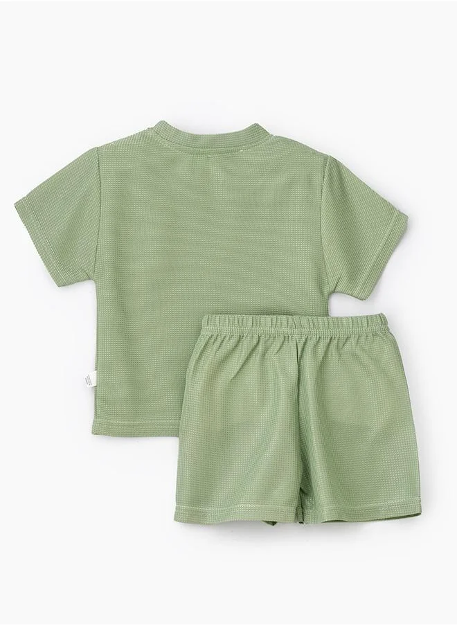 babyqlo Olive Green Comfy T-Shirt & Shorts Set
