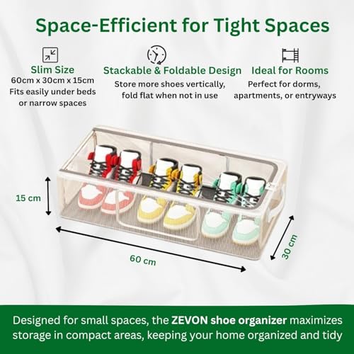 ZEVON® Shoe Organiser for Home - Foldable Shoe Boxes Storage Under Bed, Transparent Shoe Organizer Space Saver Rack for Cupboard, Underbed Shoe Box Storage Solution for for Men And Women, PACK OF 1 - Image 2