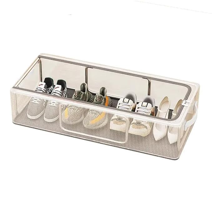 ZEVON® Shoe Organiser for Home - Foldable Shoe Boxes Storage Under Bed, Transparent Shoe Organizer Space Saver Rack for Cupboard, Underbed Shoe Box Storage Solution for for Men And Women, PACK OF 1 - Image 1