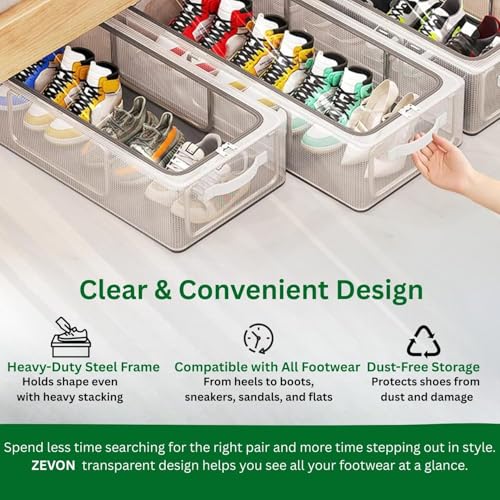 ZEVON® Shoe Organiser for Home - Foldable Shoe Boxes Storage Under Bed, Transparent Shoe Organizer Space Saver Rack for Cupboard, Underbed Shoe Box Storage Solution for for Men And Women, PACK OF 1 - Image 3