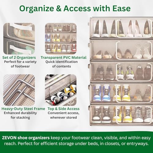 ZEVON® Shoe Organiser for Home - Foldable Shoe Boxes Storage Under Bed, Transparent Shoe Organizer Space Saver Rack for Cupboard, Underbed Shoe Box Storage Solution for for Men And Women, PACK OF 1 - Image 5