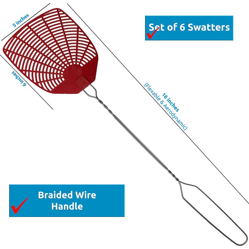 W4W, Bug & Fly Swatter Braided Metal Handle 6 Pack Fly Swatters Indoor/Outdoor flyswatter - Image 3