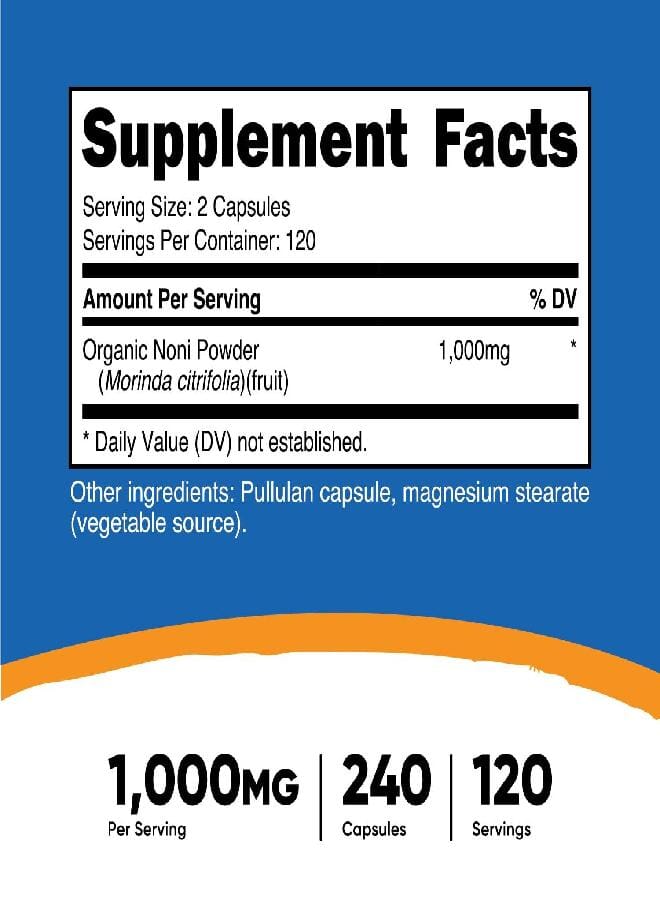 Nutricost Noni Capsules 500mg 240 Capsules - CCOF Certified Made with Organic Noni, Non-GMO, Gluten Free - Image 2