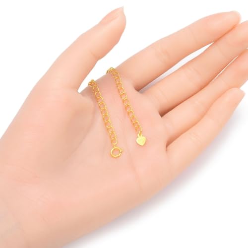 Adabele 2pcs Adabele Authentic Gold Plated Sterling Silver Jewelry Making Cable Chain Extender Strong Removable Adjustable 4 inch Extension for Necklace Anklet Bracelet SS302-4 - Image 3