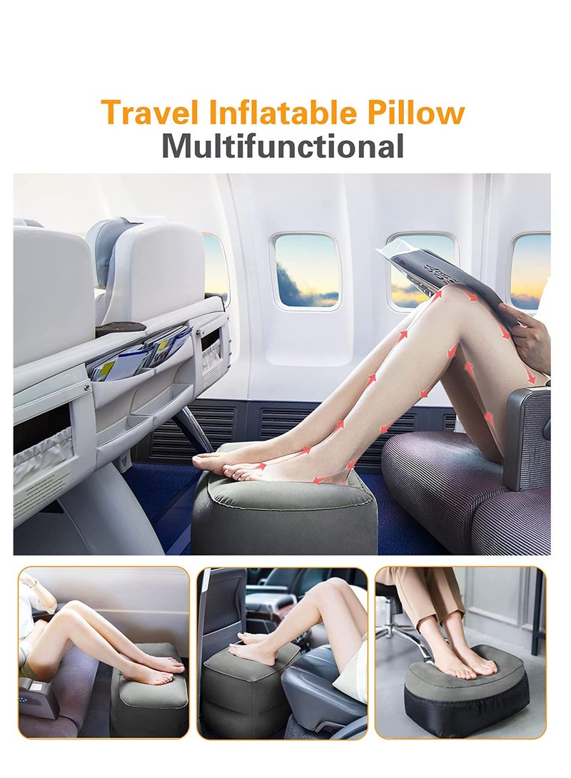 Inflatable Foot Rest Pillow for Travel Kids/ Adults Airplane Travel Pillow-Adjustable Height Cushions for Kids to Sleep While Traveling Suitable for Office Home and Any Travel Dark Grey - Image 2