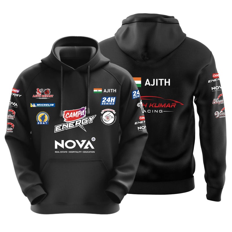 DUDEME Ajith Racing Hoodie Black | New Motorsport Hoodies for Men & Women | Casual wear Cotton Hoodies - Image 5