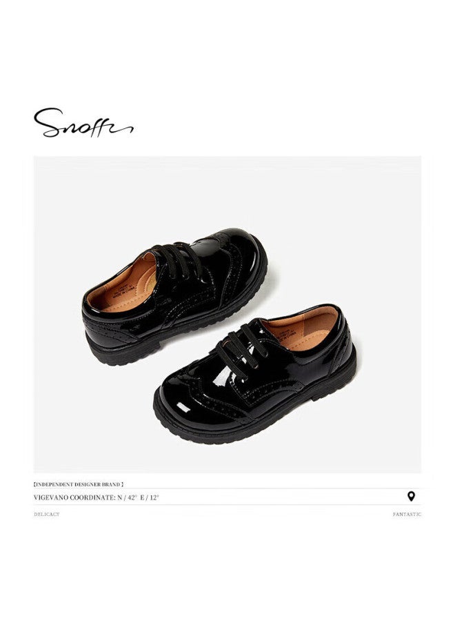 Snoffy Sinafei Children's Shoes, Spring Boys' Black Leather Shoes, School Student Shoes, Comfortable Children's Soft-soled Performance Shoes, Single Shoes, Black, Size 34 - Image 2