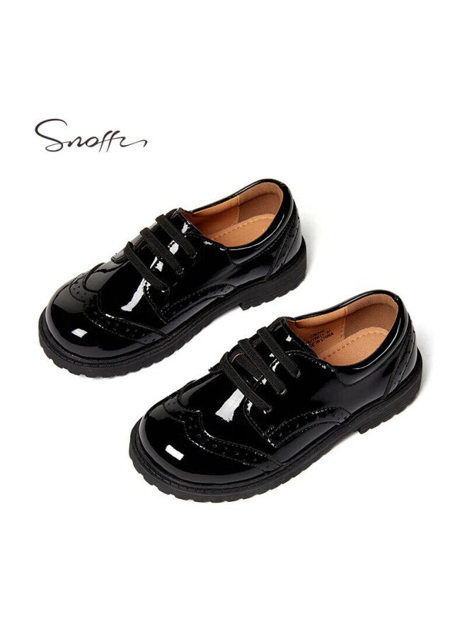 Snoffy Sinafei Children's Shoes, Spring Boys' Black Leather Shoes, School Student Shoes, Comfortable Children's Soft-soled Performance Shoes, Single Shoes, Black, Size 34 - Image 3