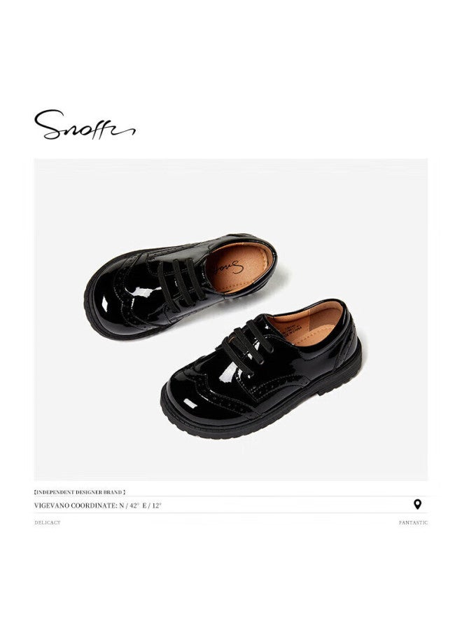 Snoffy Sinafei Children's Shoes, Spring Boys' Black Leather Shoes, School Student Shoes, Comfortable Children's Soft-soled Performance Shoes, Single Shoes, Black, Size 34 - Image 1