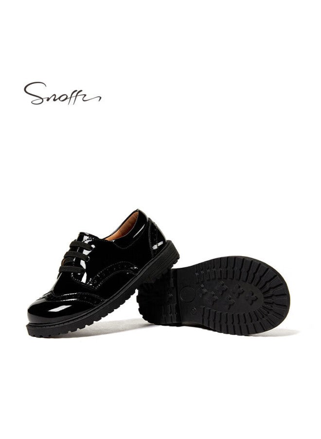 Snoffy Sinafei Children's Shoes, Spring Boys' Black Leather Shoes, School Student Shoes, Comfortable Children's Soft-soled Performance Shoes, Single Shoes, Black, Size 34 - Image 4