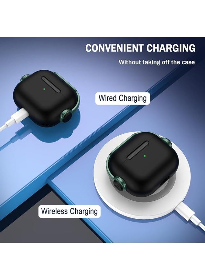 Case for AirPods Pro 2nd Generation 2022, Protective Silicone Skin Cover with Closure Lid, Front LED Visible, Shockproof Case with Wrist Strap, Compatible with AirPods Pro 2 (Black Green) - Image 3