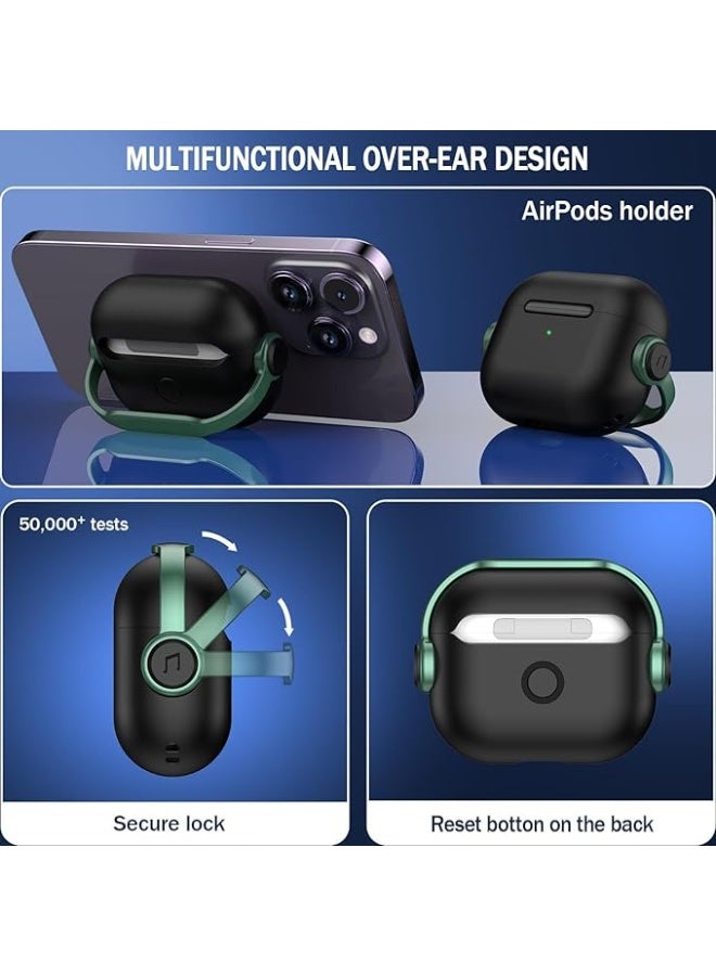 Case for AirPods Pro 2nd Generation 2022, Protective Silicone Skin Cover with Closure Lid, Front LED Visible, Shockproof Case with Wrist Strap, Compatible with AirPods Pro 2 (Black Green) - Image 2