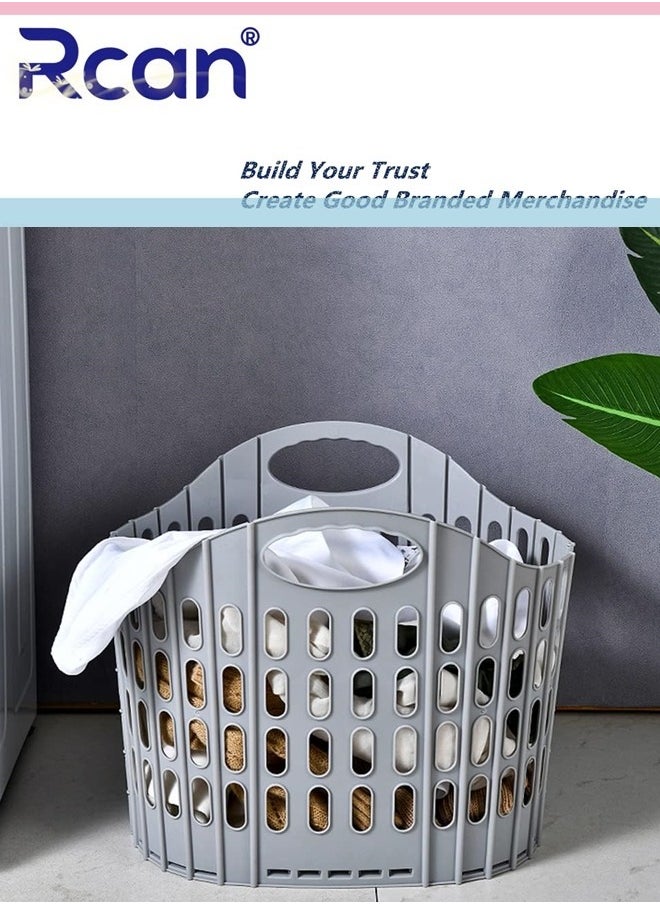 Rcan Large Collapsible Clothes Hamper Folding Laundry Hamper Foldable Clothes Laundry Basket Hamper High Capacity Plastic Storage Laundry Box with Dual Handles Toys Organizer Storage Bin Gray  - Image 2