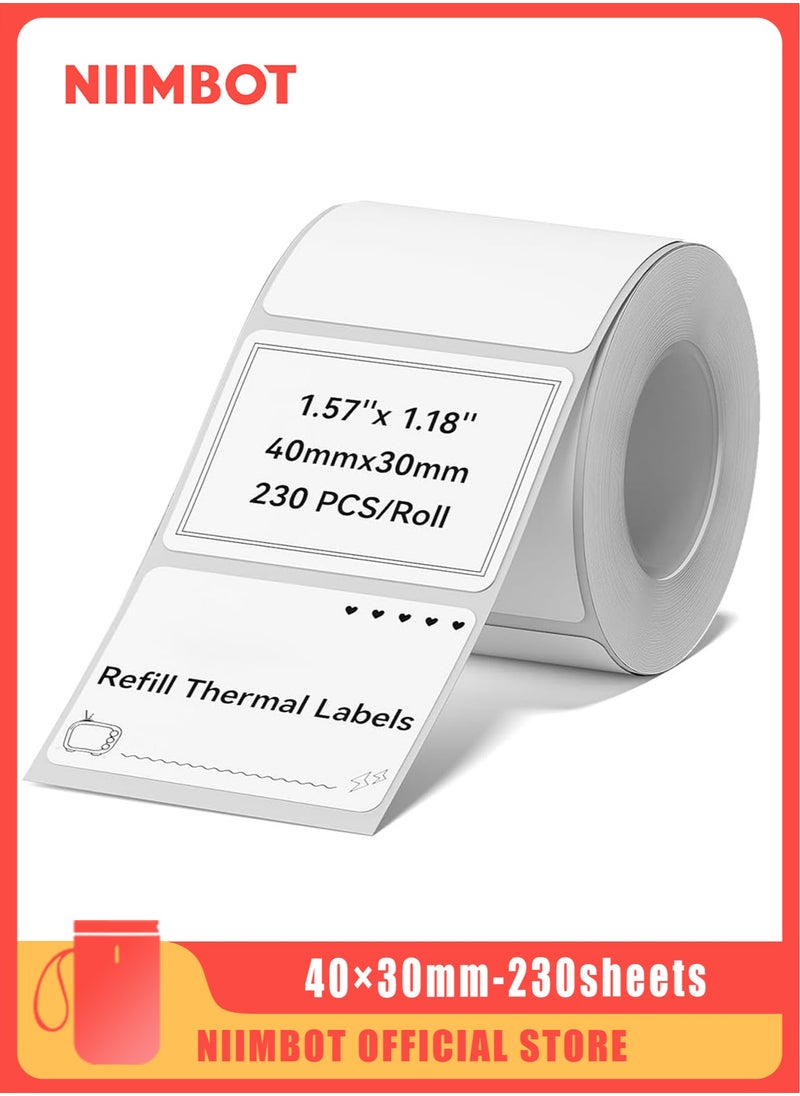 NIIMBOT B21/B1/B3S Label Maker Tape Waterproof Thermal Label Paper Sticker Labels for Barcode Printing 40*30mm White  - Image 1
