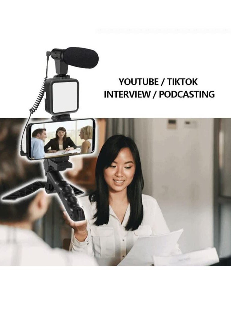 أطقم استوديو تصوير الفيديو والتصوير الفوتوغرافي للهواتف الذكية والكاميرات مع ميكروفون وضوء LED ملء ثلاثي القوائم صغير - Image 2