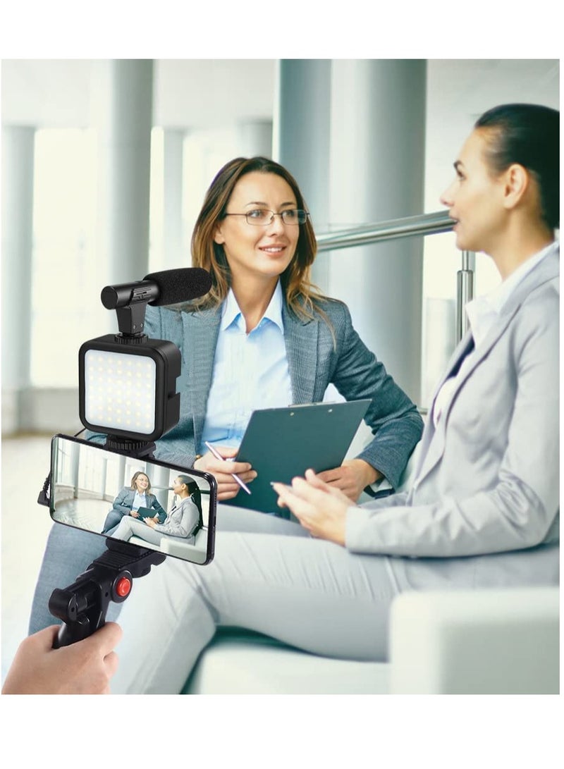 أطقم استوديو تصوير الفيديو والتصوير الفوتوغرافي للهواتف الذكية والكاميرات مع ميكروفون وضوء LED ملء ثلاثي القوائم صغير - Image 3