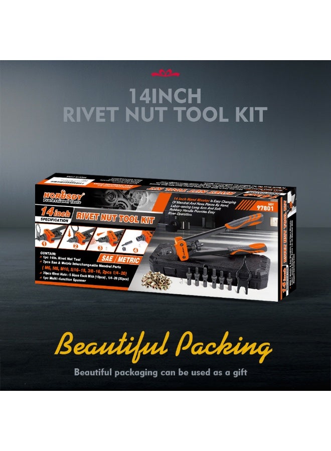 14-Inch Manual Rivet Nut Gun, Hand Rivet Nut Tool Kit, Durable Riveting Tool for Metal, Plastic, Wood, Bicycle, Car, Furniture and Decoration - Image 1