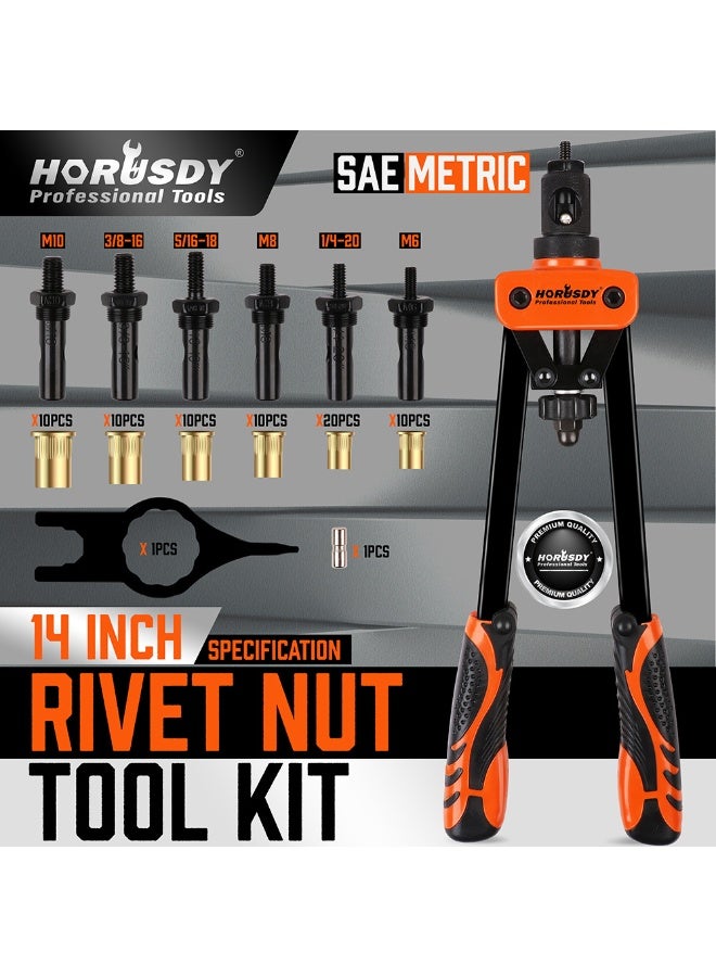 14-Inch Manual Rivet Nut Gun, Hand Rivet Nut Tool Kit, Durable Riveting Tool for Metal, Plastic, Wood, Bicycle, Car, Furniture and Decoration - Image 3