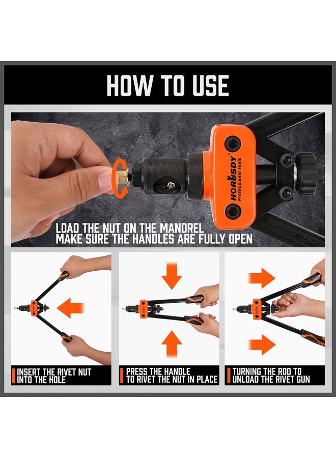 14-Inch Manual Rivet Nut Gun, Hand Rivet Nut Tool Kit, Durable Riveting Tool for Metal, Plastic, Wood, Bicycle, Car, Furniture and Decoration - Image 4