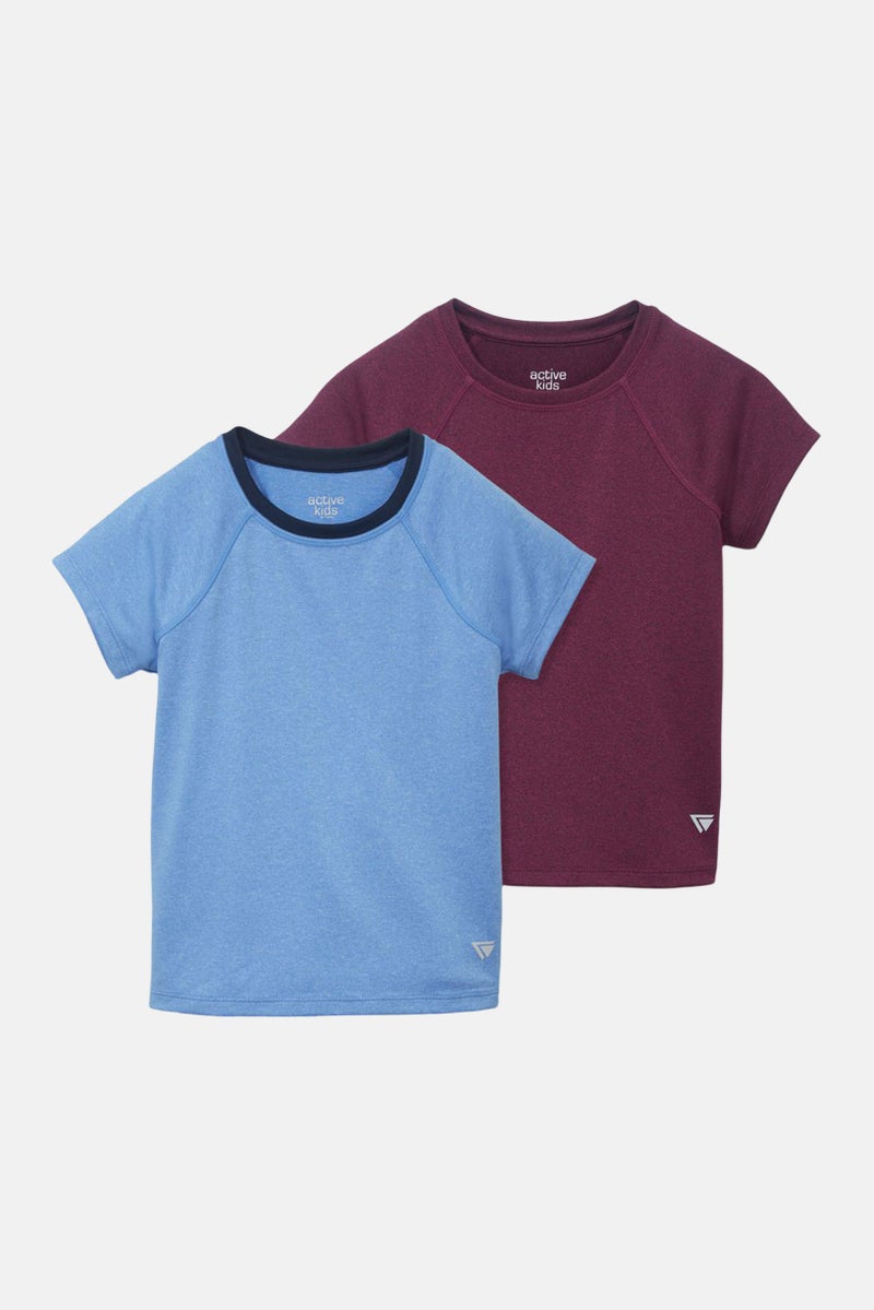 Tchibo Kids Girl 2 Pieces Plain Outdoor T-Shirt, Blue/Magenta - Image 2