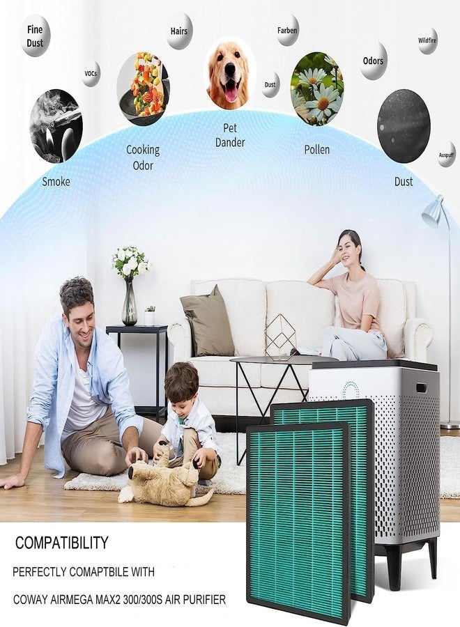 FCFMY 300 Replacement Filter Compatible with Coway AIRMEGA Max 2 300 / 300S Air Cleaner Purifier AP-1515H, 2 Stages Filtration of H13 True HEPA and Activated Carbon Filter, Part # AP-1515-FP - Image 2