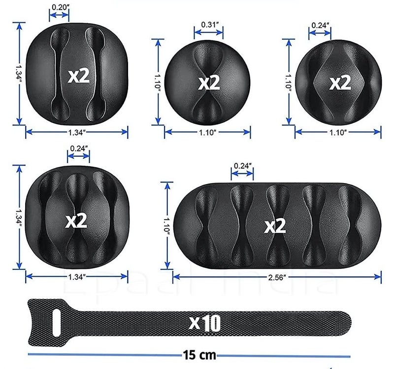 Epaal Epaal 20 pcs Black Cord Cable Wire Holder Protector Organiser Accessories Self Adhesive Cable Straps Hook and Loop Cable Ties for Home Office Car Desktop Laptop Computer  - Image 2