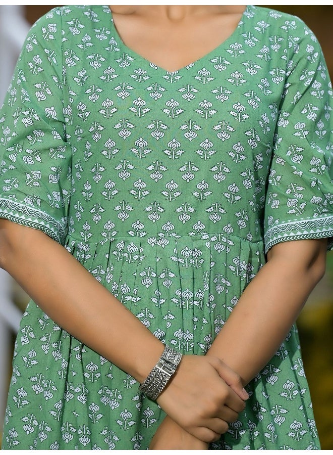 AKS AKS Floral Printed Empire Pure Cotton A-Line Kurta with Trousers & Dupatta  - Image 2