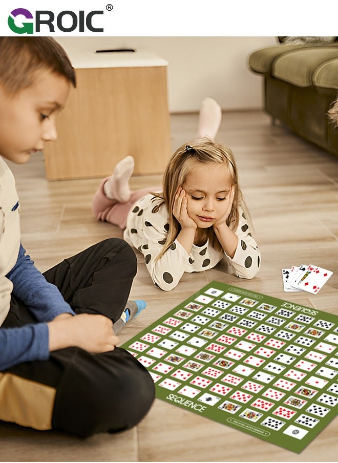 GROIC - Sequence Board Game Set,Sequence Game,Five in a Row Fun Edition with Padded Mat,Cards, and Tokens,Strategic Board Game,Family Game - Image 1