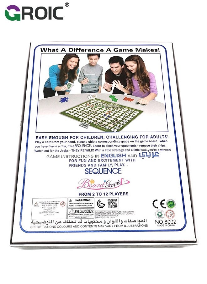 GROIC - Sequence Board Game Set,Sequence Game,Five in a Row Fun Edition with Padded Mat,Cards, and Tokens,Strategic Board Game,Family Game - Image 1