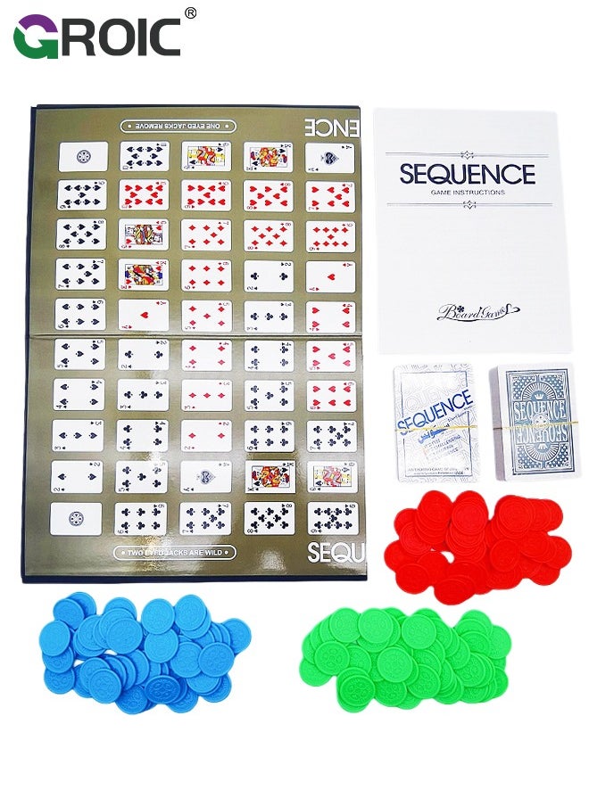 GROIC - Sequence Board Game Set,Sequence Game,Five in a Row Fun Edition with Padded Mat,Cards, and Tokens,Strategic Board Game,Family Game - Image 1