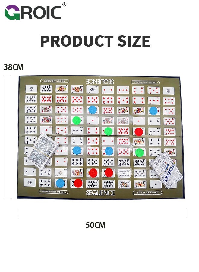 GROIC - Sequence Board Game Set,Sequence Game,Five in a Row Fun Edition with Padded Mat,Cards, and Tokens,Strategic Board Game,Family Game - Image 1