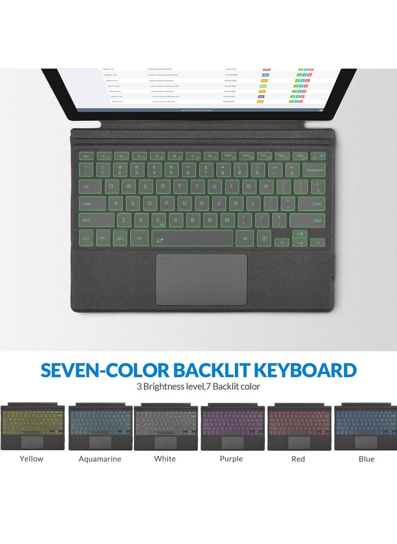 erorex - Pro 7 Keyboard,Bluetooth 5.2,7-Color Backlight,Compatible with Microsoft Surface Pro 7 Plus/Pro 7 / Pro 6 / Pro 5 / Pro 4 / Pro 3,Gray - Image 1